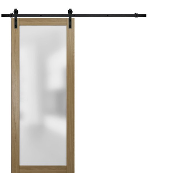 Sartodoors 30x80" Tempered Planum 2102 Honey Ash Top Mount 6.6' Rail HangersHardware Set Modern Panel PLANUM2102BD-B-MEYA-30